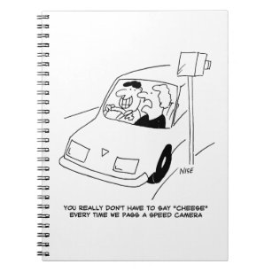 Funny Speed Camera Cartoon Shows Man Driving Notebook