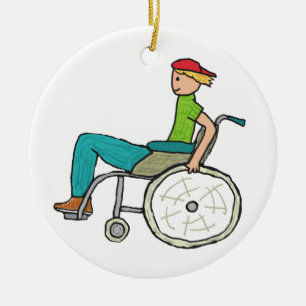 Funny Speedy Wheelchair User Ceramic Tree Decoration