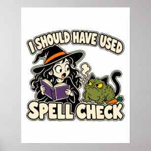 Funny Spell Check Witch Pun Art Poster