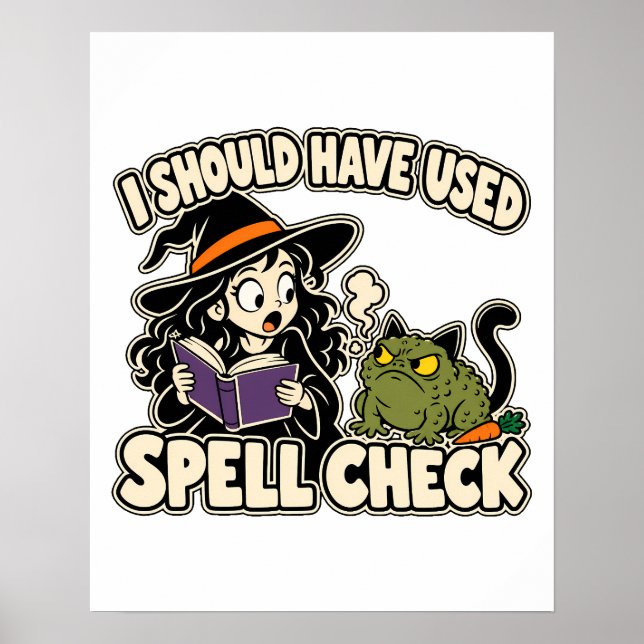 Funny Spell Check Witch Pun Art Poster (Front)