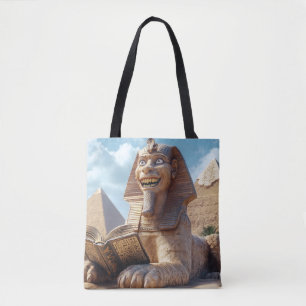 Funny Sphinx Statue Reading Ancient Book in Egypt  Tote Bag