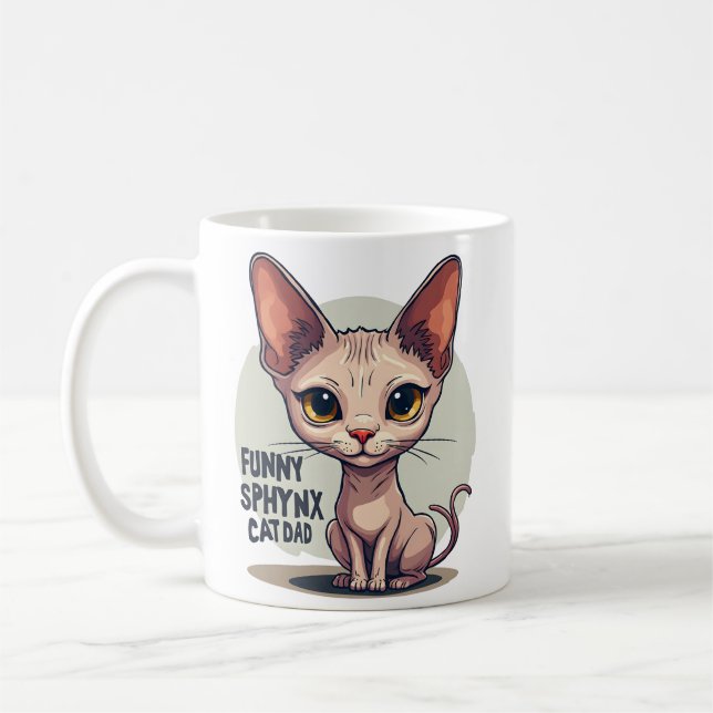 Funny Sphynx Cat Dad Cartoon Art Coffee Mug (Left)