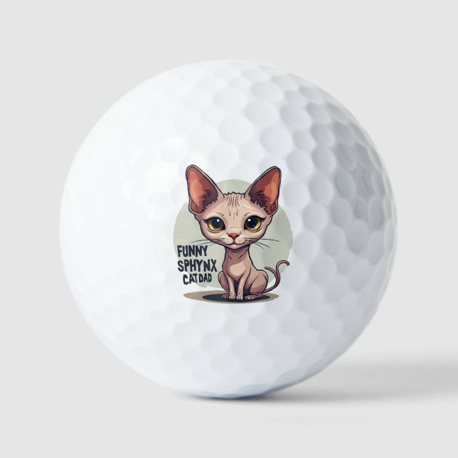 Funny Sphynx Cat Dad Cartoon Art Golf Balls (Front)