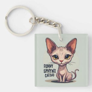 Funny Sphynx Cat Dad Cartoon Art Key Ring
