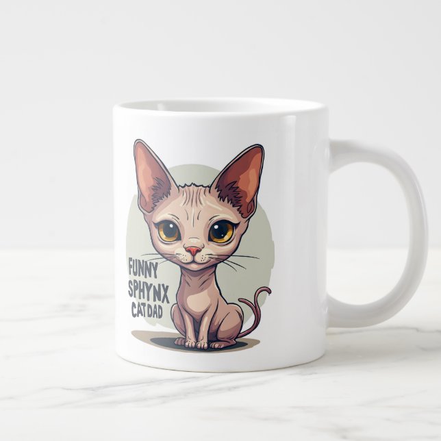 Funny Sphynx Cat Dad Cartoon Art Large Coffee Mug (Right)