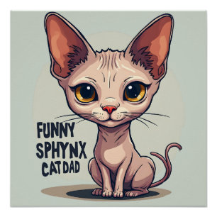 Funny Sphynx Cat Dad Cartoon Art Poster