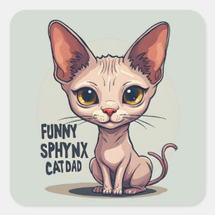 Funny Sphynx Cat Dad Cartoon Art Square Sticker