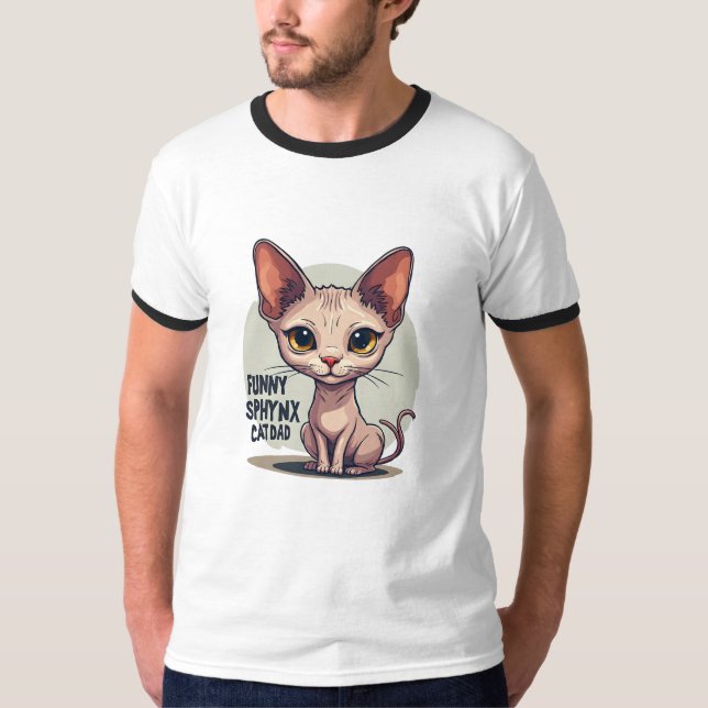 Funny Sphynx Cat Dad Cartoon Art T-Shirt (Front)