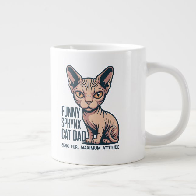 Funny Sphynx Cat Dad Illustration Large Coffee Mug (Right)