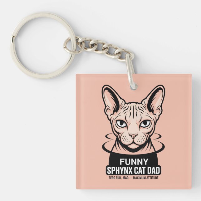 Funny Sphynx Cat Dad Vector Art Key Ring (Front)