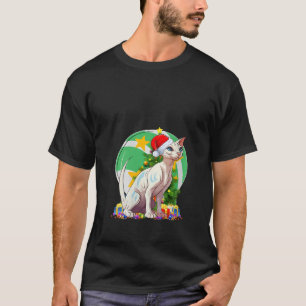 Funny Sphynx Cat Santa Christmas Tree Decor V Neck T-Shirt