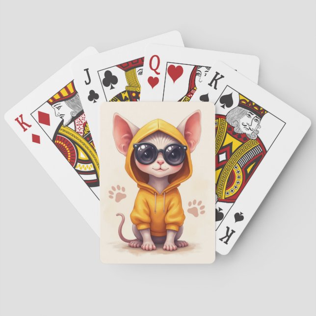 Funny Sphynx Kawaii Cat Playing Cards (Back)