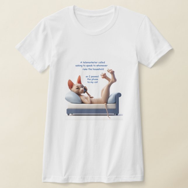 Funny Sphynx Telemarketer T-Shirt (Laydown)