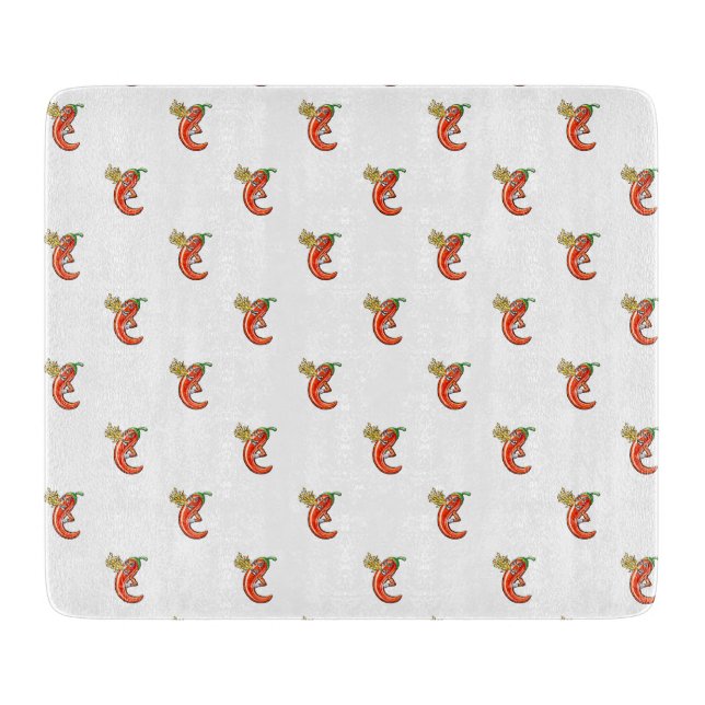 Funny Spicy Chilli On Fire Cutting Board (Front)