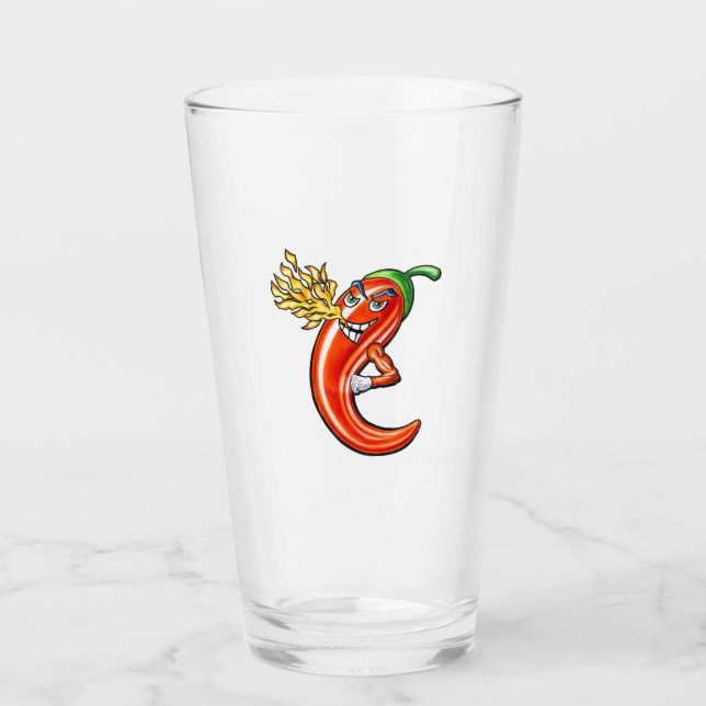 Funny Spicy Chilli On Fire Glass (Front)