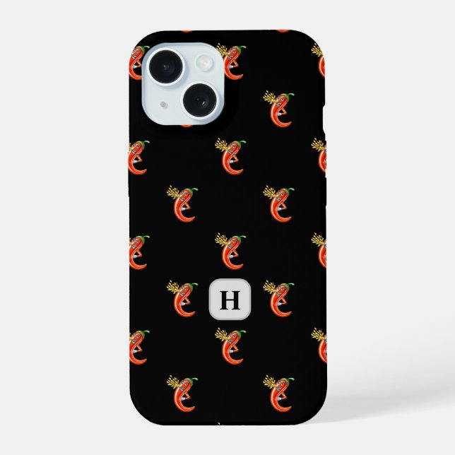 Funny Spicy Chilli On Fire Pattern iPhone 15 Case (Back)