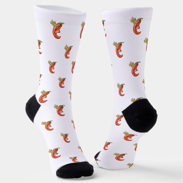 Funny Spicy Chilli On Fire Pattern Socks (Angled)