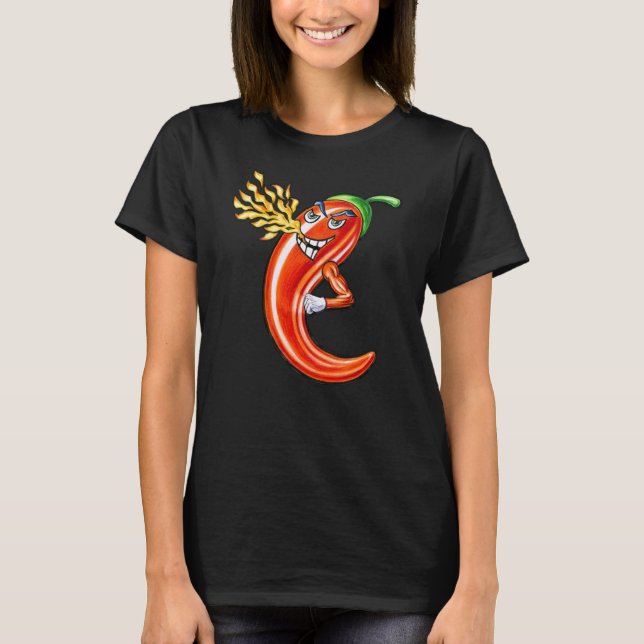 Funny Spicy Chilli On Fire T-Shirt (Front)