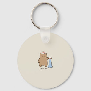 Funny Spill Cat Kawaii Brown Kitty Illustration Key Ring