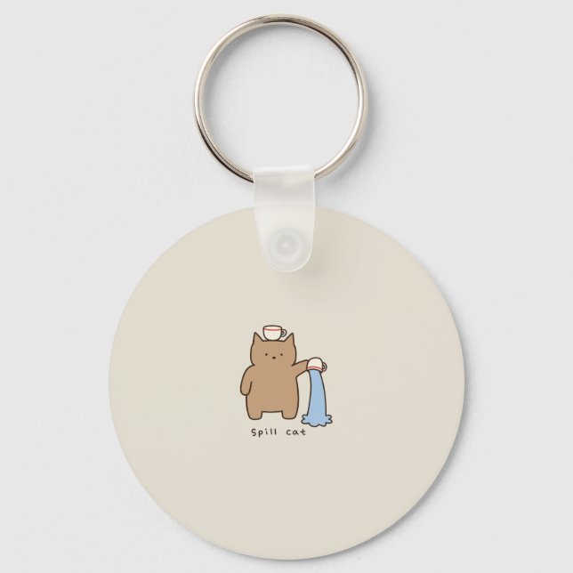 Funny Spill Cat Kawaii Brown Kitty Illustration Key Ring (Front)