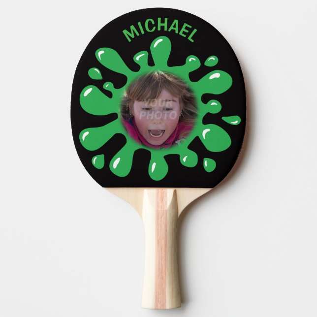 Funny Splatter Squish Green Goo Custom Name Photo Ping Pong Paddle (Front)