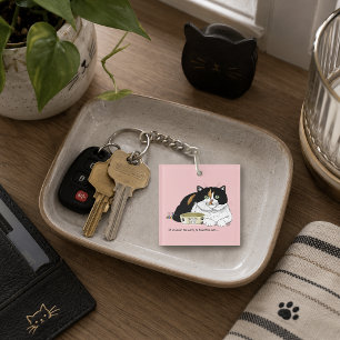 Funny Spoiled Calico Feed Cat Pink Key Ring