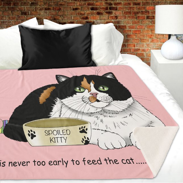 Funny Spoiled Calico Feed Cat Pink Sherpa Blanket (Creator Uploaded)