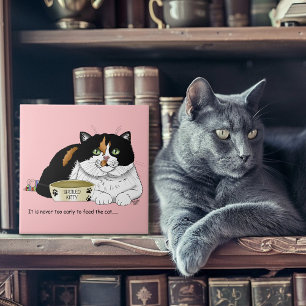 Funny Spoiled Calico Feed Cat Pink Tile