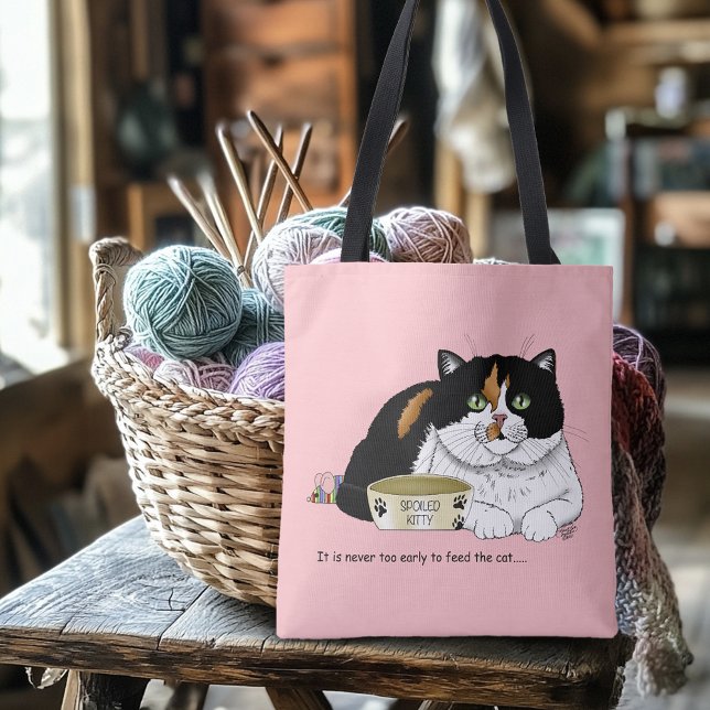 Funny Spoiled Calico Feed Cat Pink Tote Bag (Creator Uploaded)