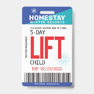 Funny SPOOF Winter Break Custom Ski Lift Ticket ID Badge