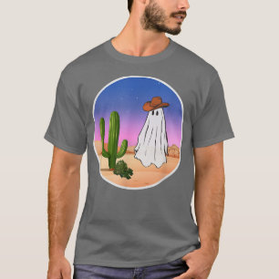 Funny Spooky Cowboy Ghost in Western Desert Scene  T-Shirt