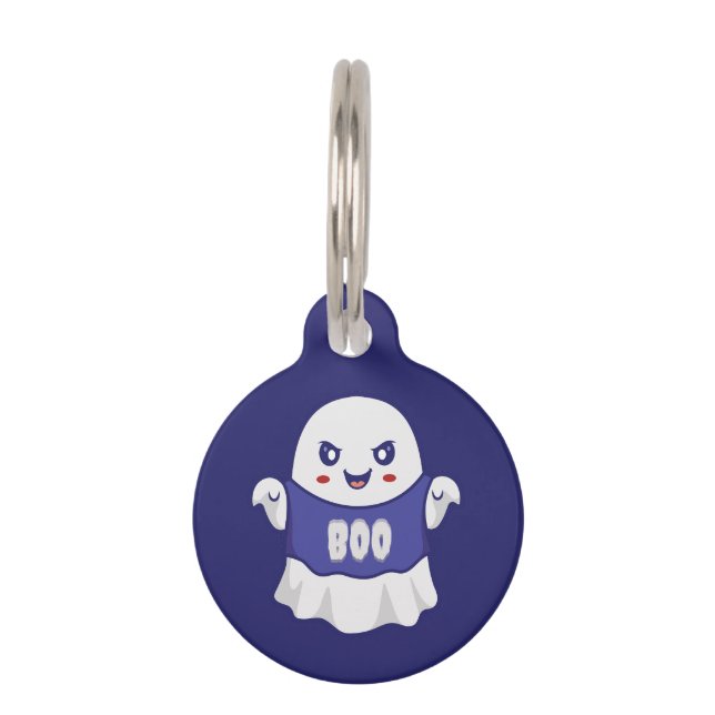 Funny Spooky Ghost Illustration Design Pet Tag (Front)