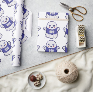 Funny Spooky Ghost Illustration Design Wrapping Paper