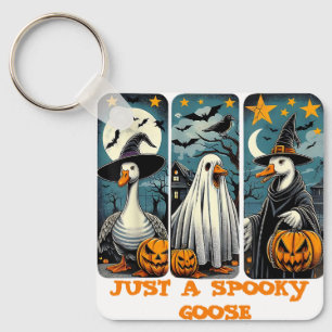 Funny Spooky Goose Halloween Witch Pumpkin Art Key Ring