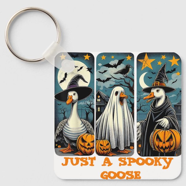 Funny Spooky Goose Halloween Witch Pumpkin Art Key Ring (Front)