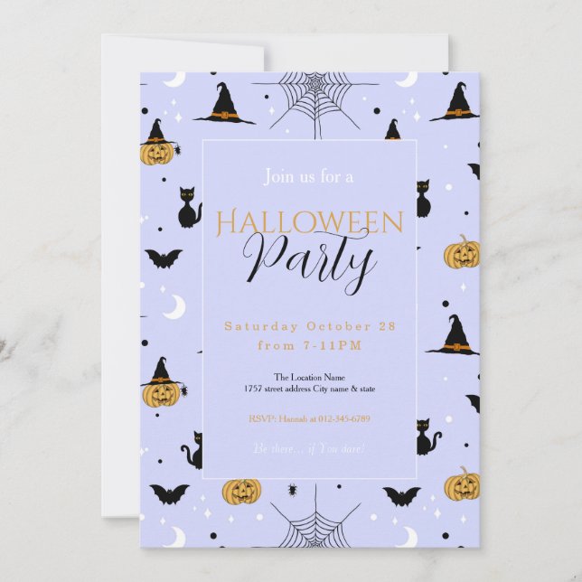 Funny Spooky Halloween Lavender Design Invitation (Front)