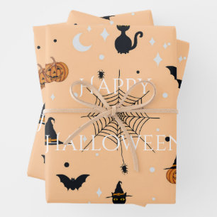 Funny Spooky Halloween Orange Design Wrapping Paper Sheet