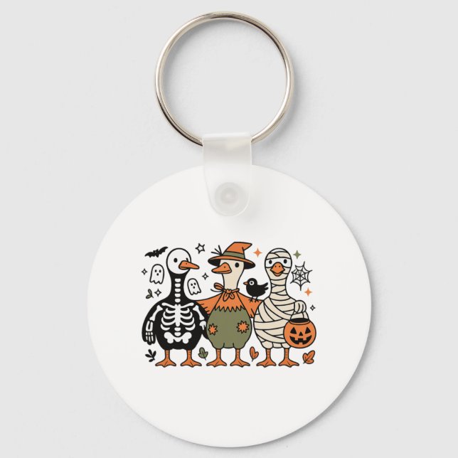 Funny Spooky Halloween Silly-goose Ghost Treat Or  Key Ring (Front)