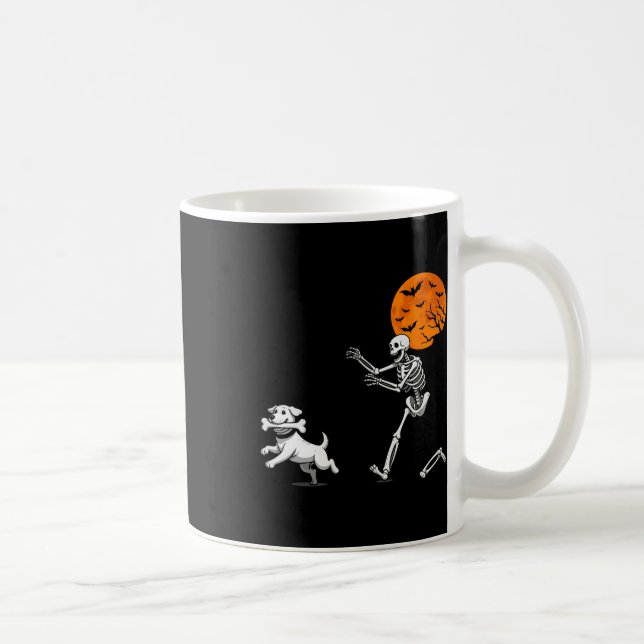 Funny Spooky Humour Halloween Skeleton Chasing Dog Coffee Mug (Right)