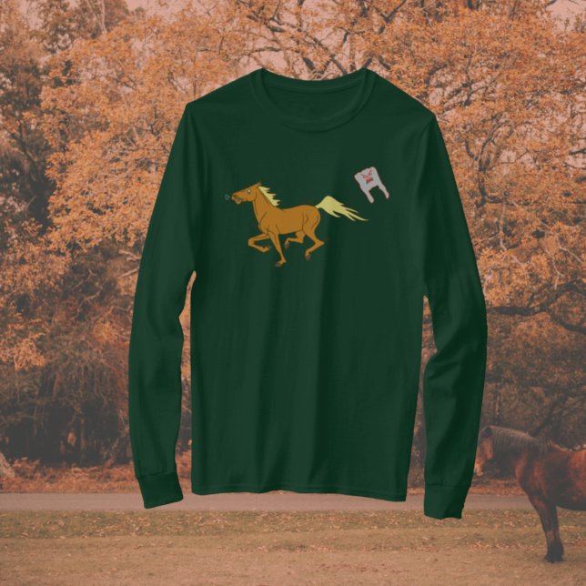 Funny Spooky Plastic Bag Chases Horse on Halloween T-Shirt (Creator Uploaded)