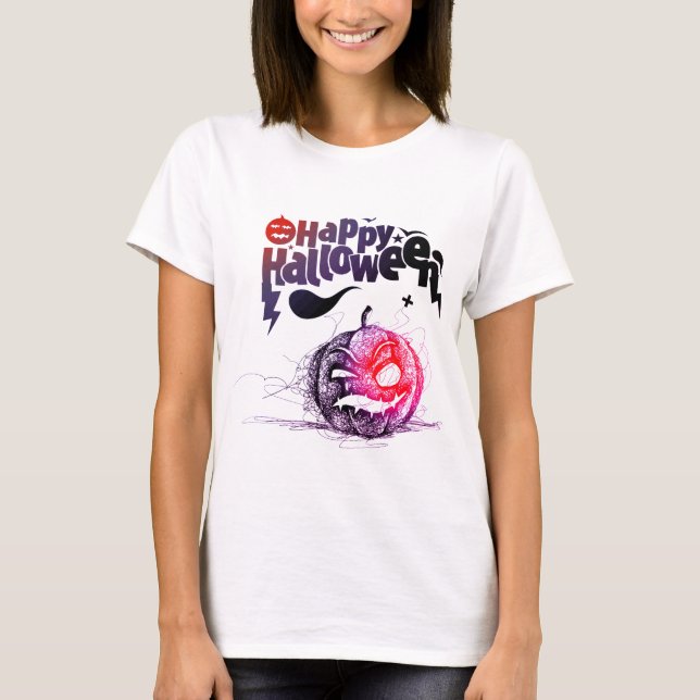 Funny spooky Pumpkin Face Happy Halloween T-Shirt (Front)