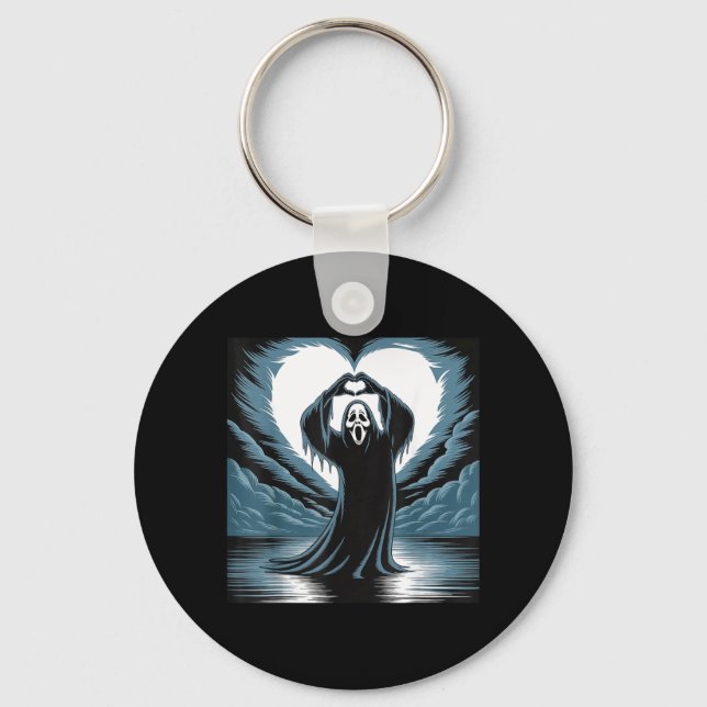 Funny Spooky Season Ghost Scary Face Horror Key Ring (Front)