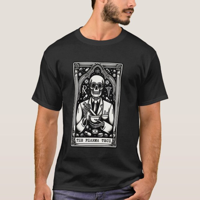 Funny Spooky Skeleton pharmacy technician Tarot Ca T-Shirt (Front)