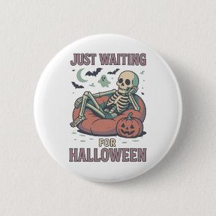 Funny Spooky Skeleton Summerween Waiting For Hallo 6 Cm Round Badge