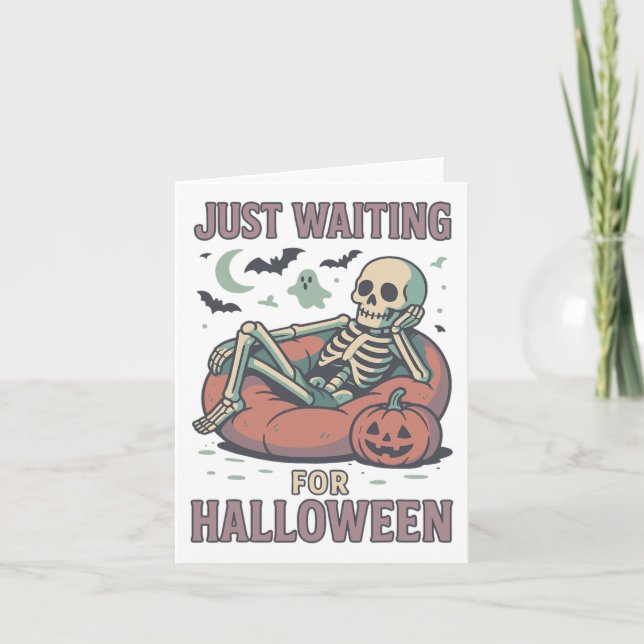 Funny Spooky Skeleton Summerween Waiting For Hallo Card (Front)