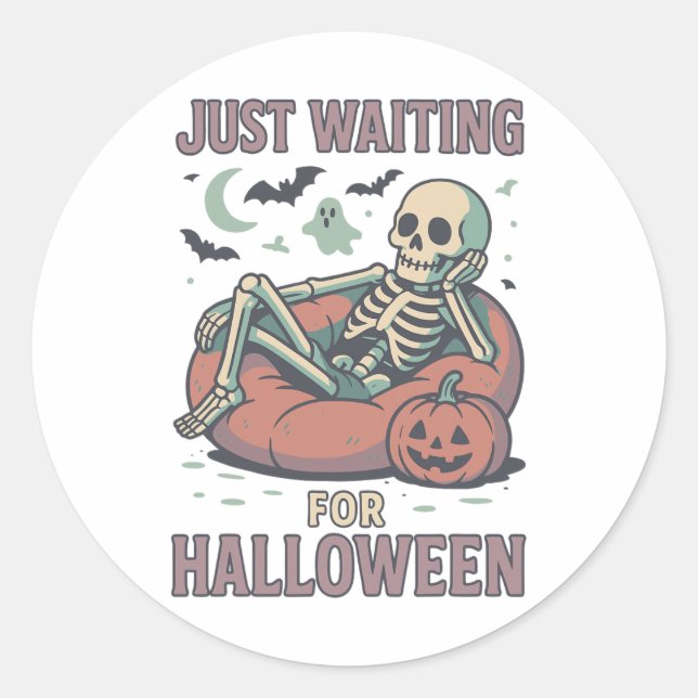 Funny Spooky Skeleton Summerween Waiting For Hallo Classic Round Sticker (Front)