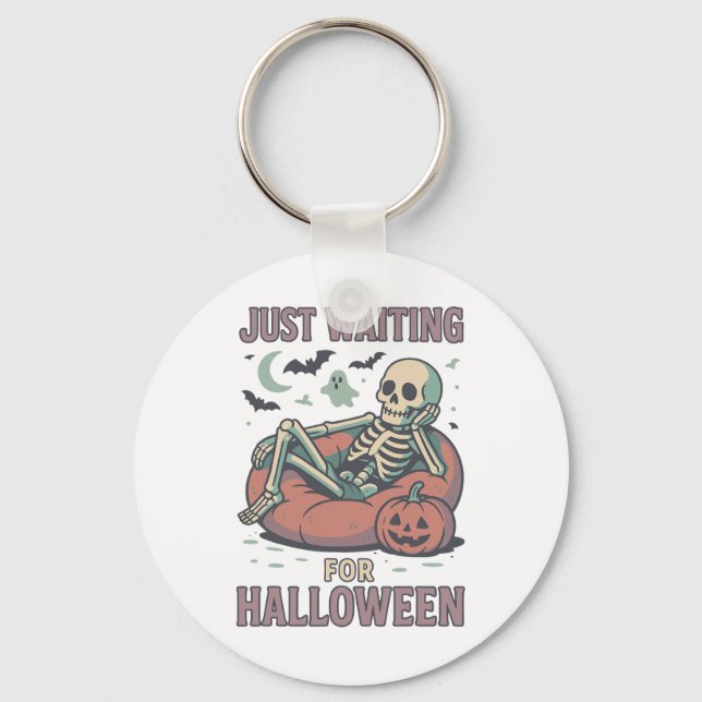 Funny Spooky Skeleton Summerween Waiting For Hallo Key Ring (Front)