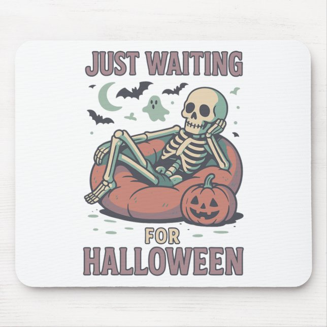 Funny Spooky Skeleton Summerween Waiting For Hallo Mouse Pad (Front)