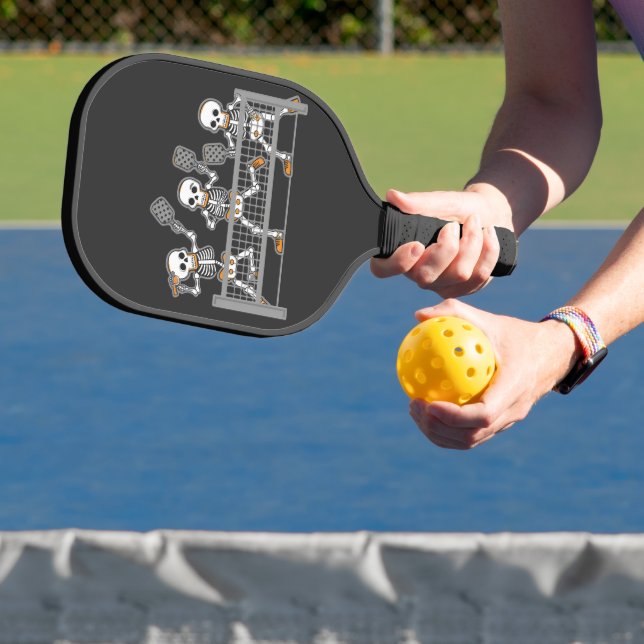 Funny Spooky Three Skeleton Playin Pickleball Gift Paddle (Insitu)