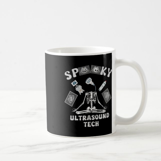 Funny Spooky Ultrasound Tech Skeleton Halloween Co Coffee Mug (Right)
